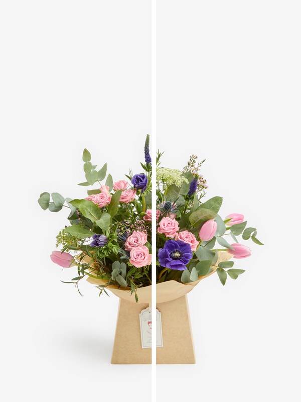 Seraphine The Chateau By Angel Strawbridge Pink/Purple Spray Rose Tulip And Anemony Fresh Flower Bouquet In Gift Bag