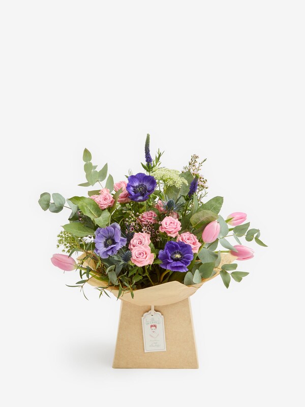 Seraphine The Chateau By Angel Strawbridge Pink/Purple Spray Rose Tulip And Anemony Fresh Flower Bouquet In Gift Bag
