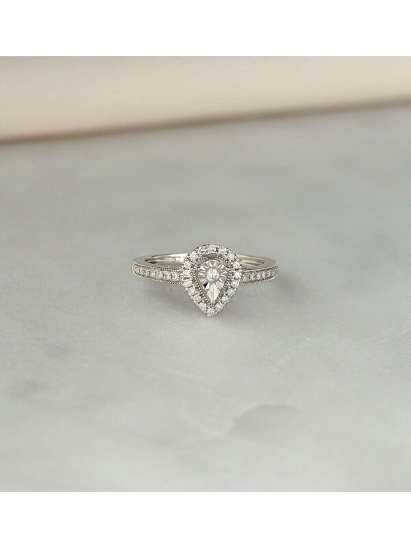 seraphine The Diamond Store 9K White Gold 0.15ct Masami Pear Shaped Pave Engagement Ring