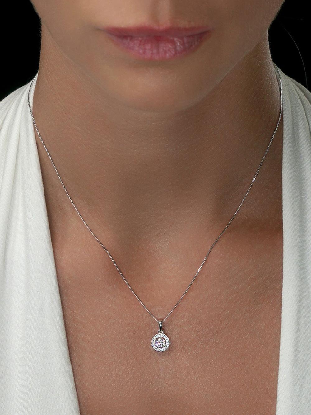 seraphine The Diamond Store 9K White Gold 0.50ct H/Si Lab Diamond Halo Pendant Necklace