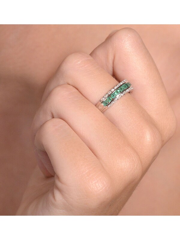 Seraphine The Diamond Store 9K White Gold 0.56ct Emerald And Diamond Eternity Ring