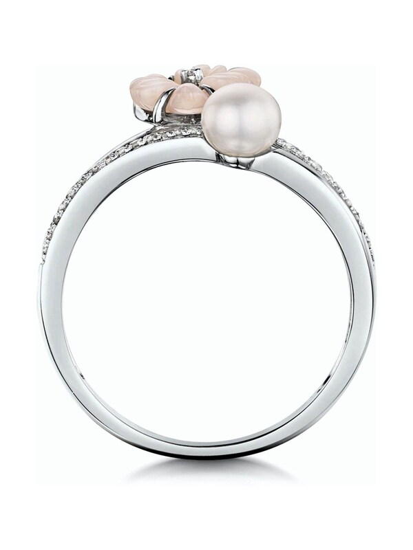 Seraphine The Diamond Store 9K White Gold 4.5mm Pearl With Shell And Diamond Stellato Ring