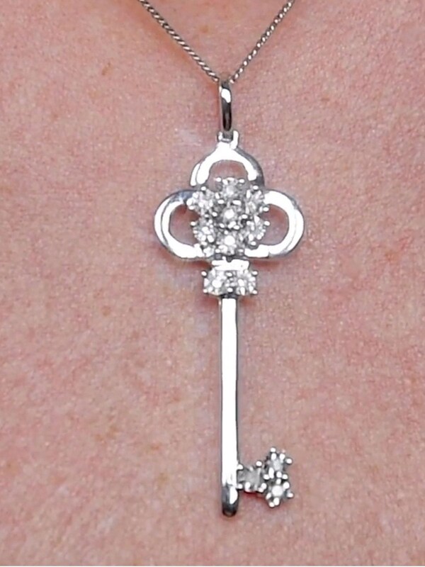 Seraphine The Diamond Store 9K White Gold Allura Key 0.07ct Diamond Pendant Necklace