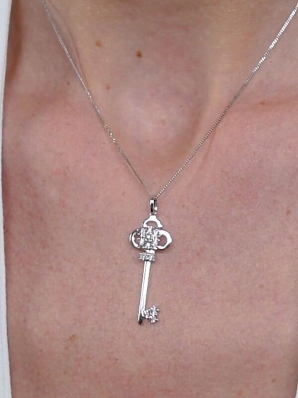 Seraphine The Diamond Store 9K White Gold Allura Key 0.07ct Diamond Pendant Necklace