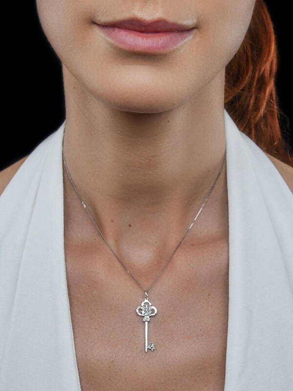 seraphine The Diamond Store 9K White Gold Allura Key 0.07ct Diamond Pendant Necklace