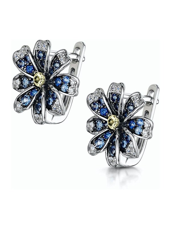 Seraphine The Diamond Store 9K White Gold Blue And Yellow Sapphire And Diamond Stellato Earrings