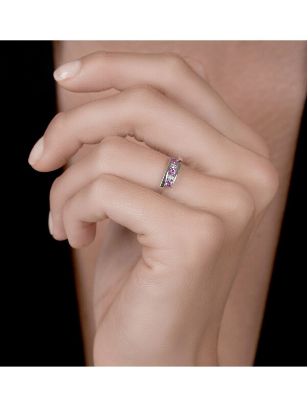Seraphine The Diamond Store 9K White Gold Diamond And Pink Sapphire Ring