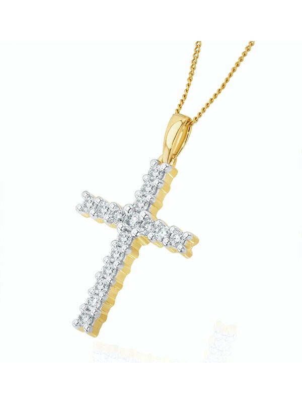 Seraphine The Diamond Store 9K Yellow Gold 0.50ct H/Si Lab White Diamond Cross Pendant Necklace Claw Set