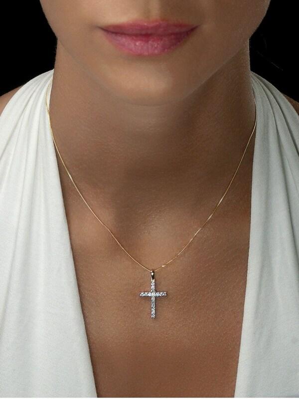 seraphine The Diamond Store 9K Yellow Gold 0.50ct H/Si Lab White Diamond Cross Pendant Necklace Claw Set