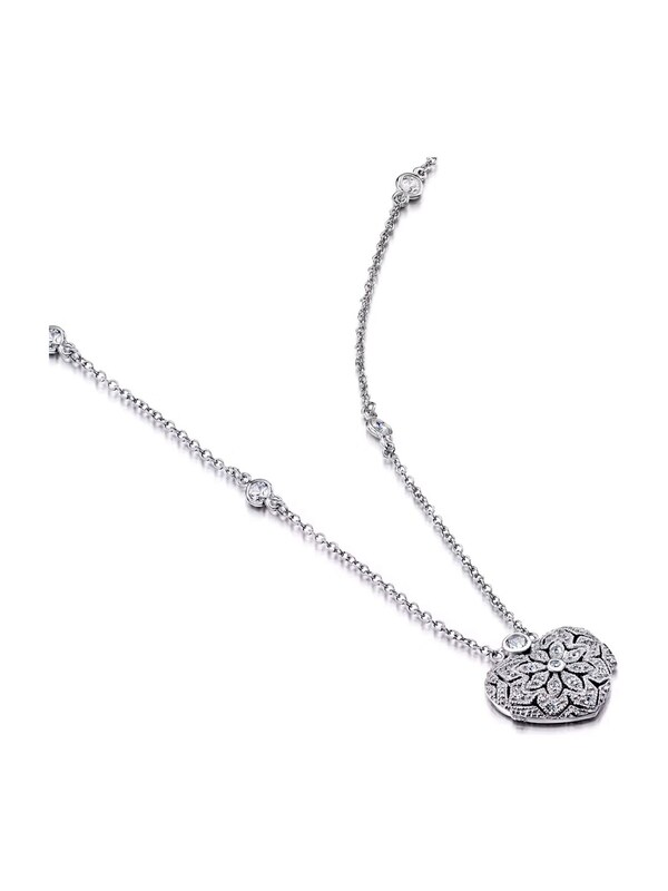 Seraphine The Diamond Store Silver Tone Heart Locket Lab Diamond Necklace White Topaz