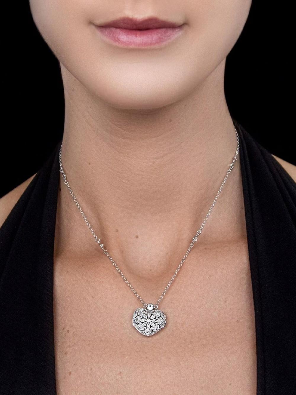 seraphine The Diamond Store Silver Tone Heart Locket Lab Diamond Necklace White Topaz