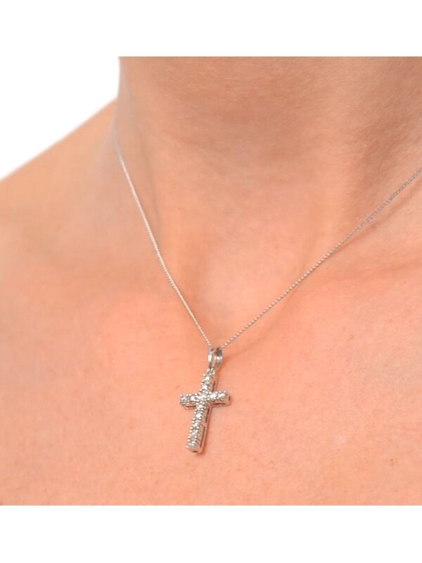 Seraphine The Diamond Store White Lab Diamond Cross Necklace Pendant 0.22ct Set In 925 Silver