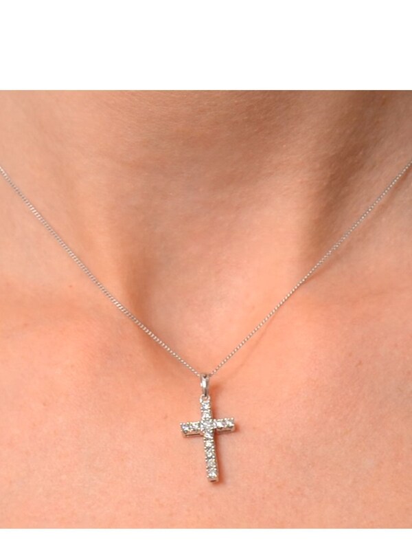 Seraphine The Diamond Store White Lab Diamond Cross Necklace Pendant 0.22ct Set In 925 Silver