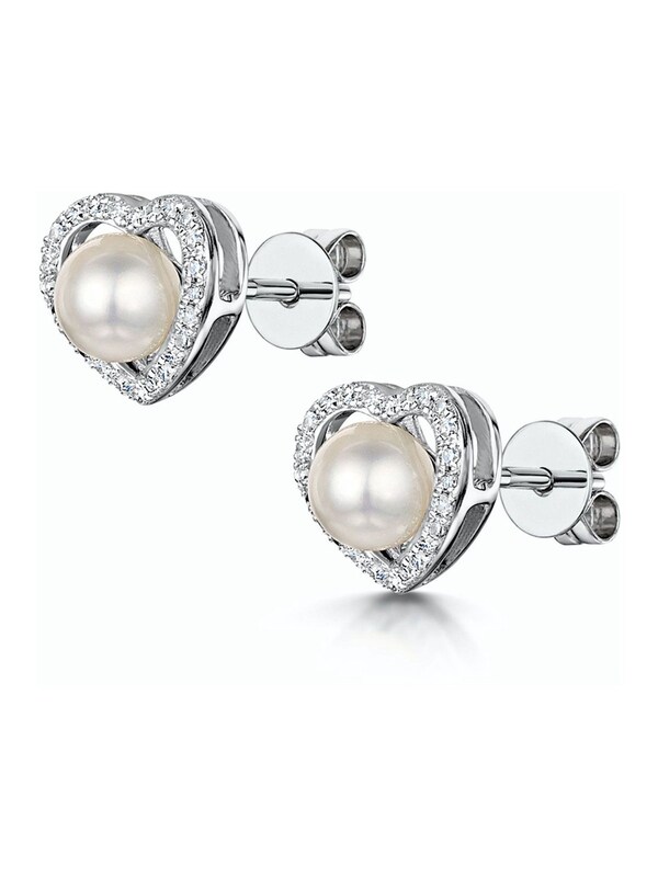 Seraphine The Diamond Store White Stellato Collection Pearl And Diamond Heart Earrings In 9K White Gold