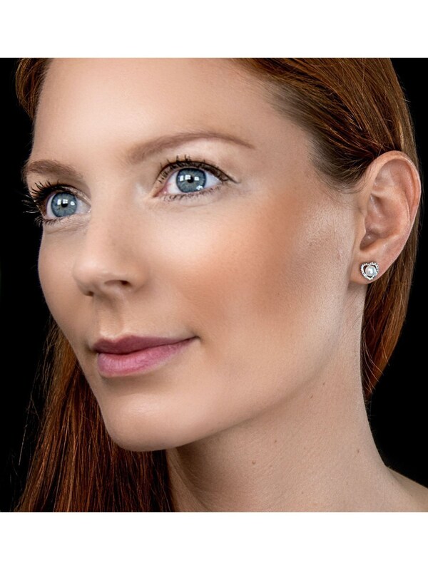 seraphine The Diamond Store White Stellato Collection Pearl and Diamond Heart Earrings in 9K White Gold