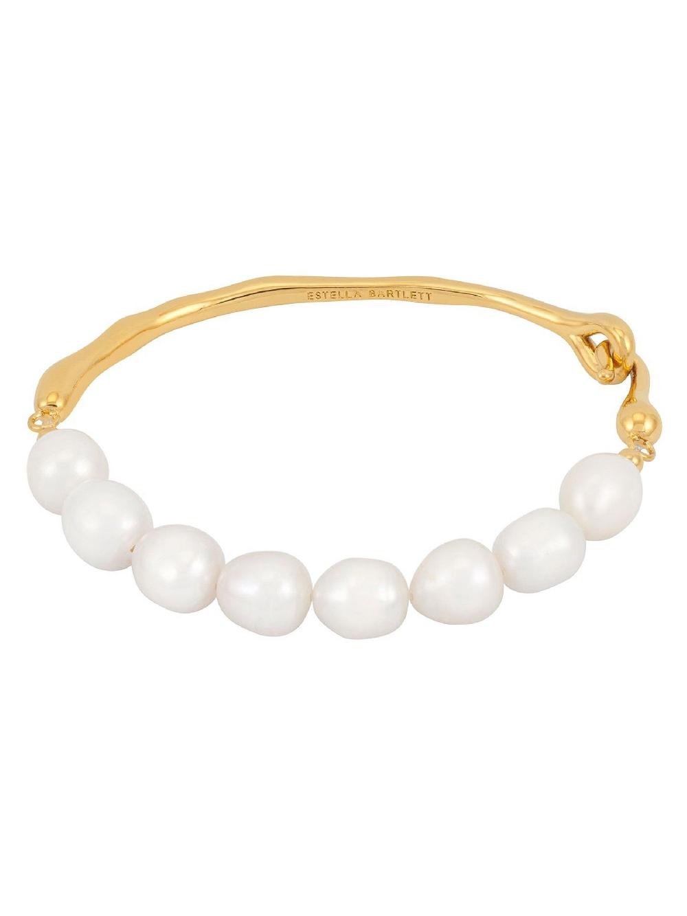 seraphine The Edit by Estella Bartlett Gold Tone Molten and Baroque Pearl Bangle Bracelet