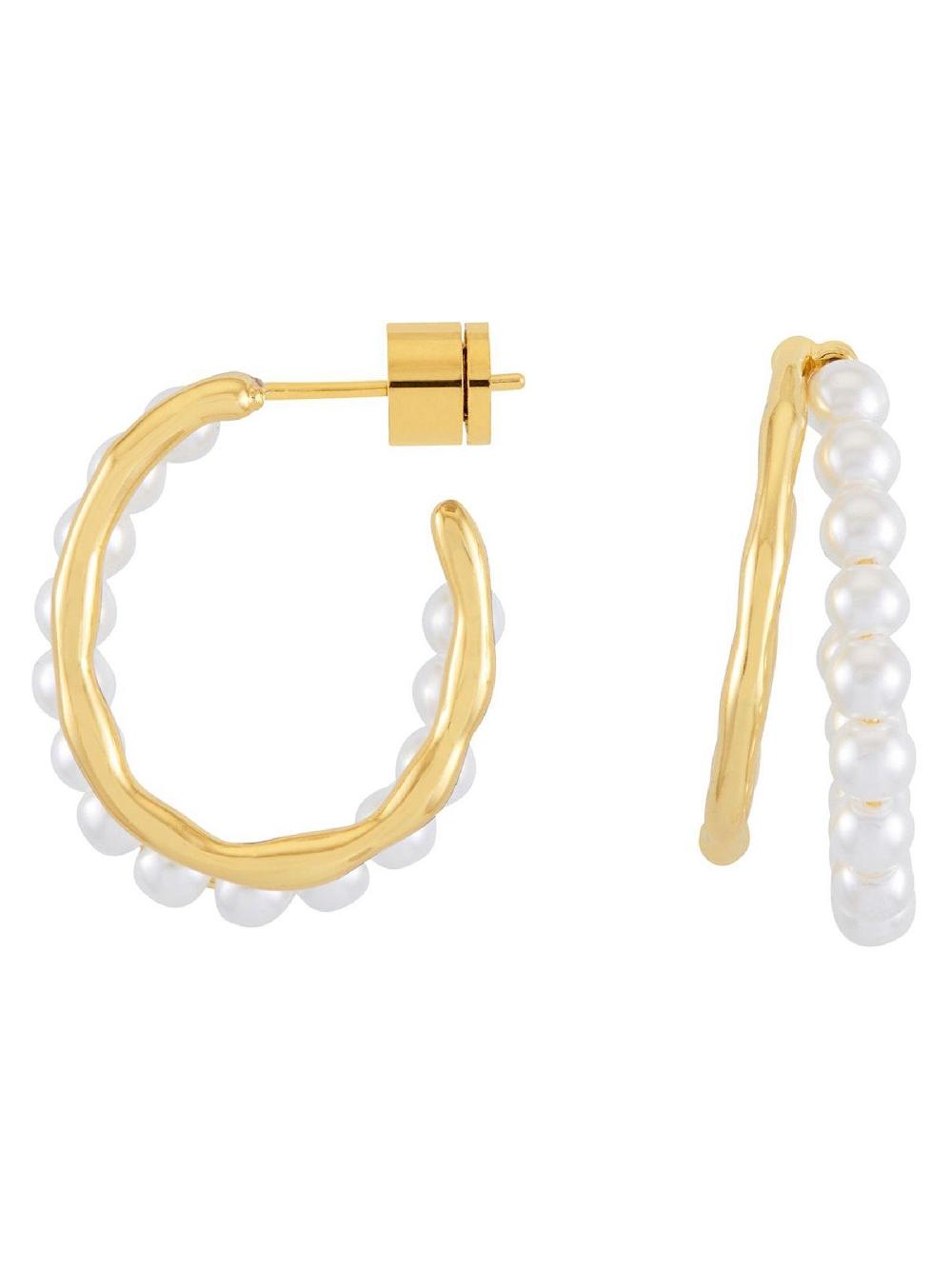 seraphine The Edit by Estella Bartlett Gold Tone Pearl and Molten Metal Double Illusion Hoop Earrings