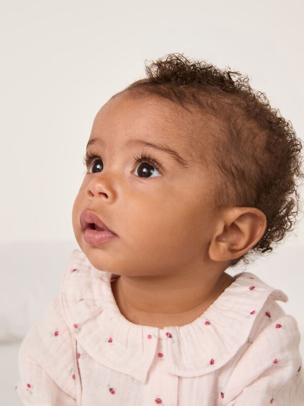 Seraphine The White Company Pink Crinkle Cotton Ines Floral Frill Collar Sleepsuit