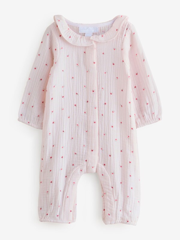 Seraphine The White Company Pink Crinkle Cotton Ines Floral Frill Collar Sleepsuit