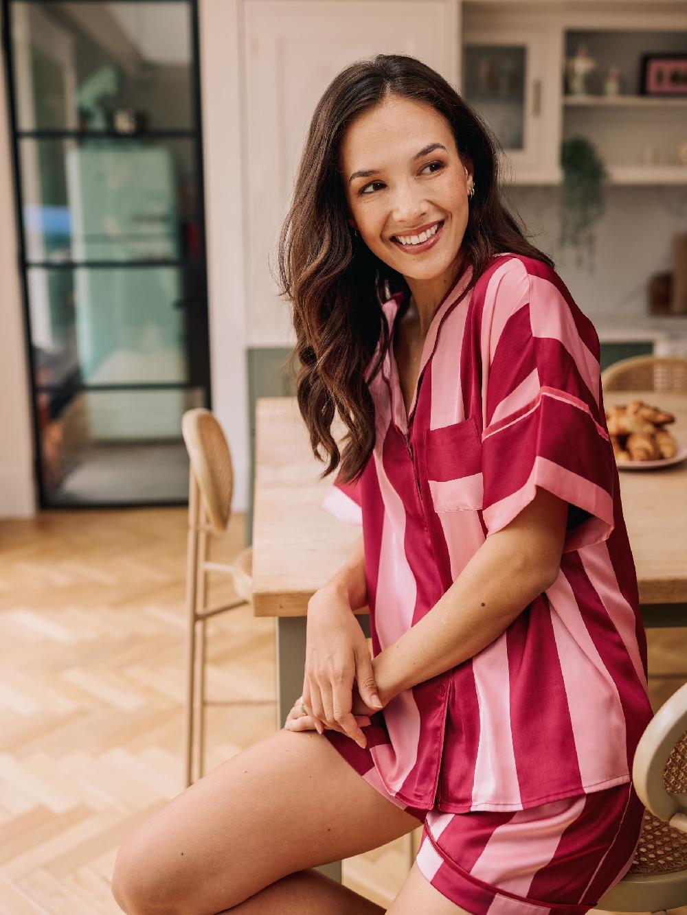 seraphine Their Nibs Pink Stripe Satin Oversized Short Pyjamas Set