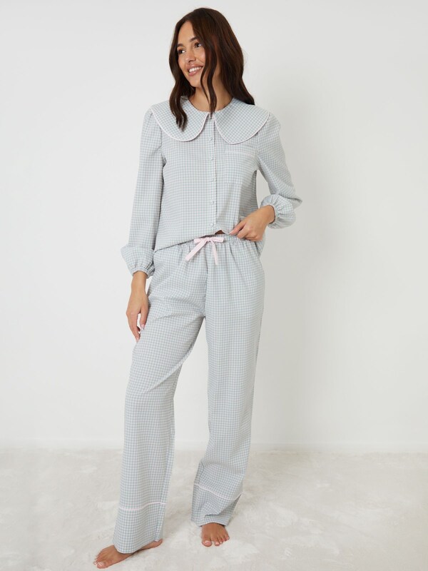 Seraphine Threadbare Blue Valentines Peter Pan Collar Long Pyjama Set