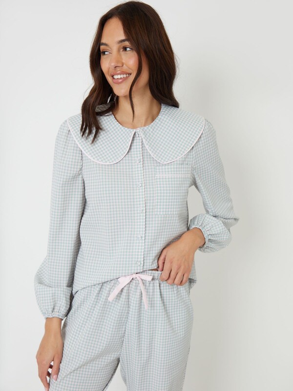 Seraphine Threadbare Blue Valentines Peter Pan Collar Long Pyjama Set