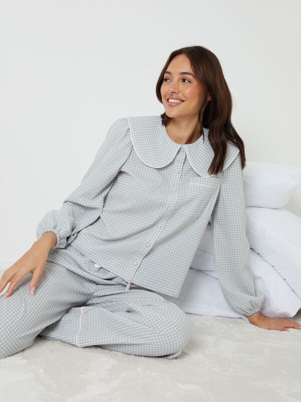 Seraphine Threadbare Blue Valentines Peter Pan Collar Long Pyjama Set