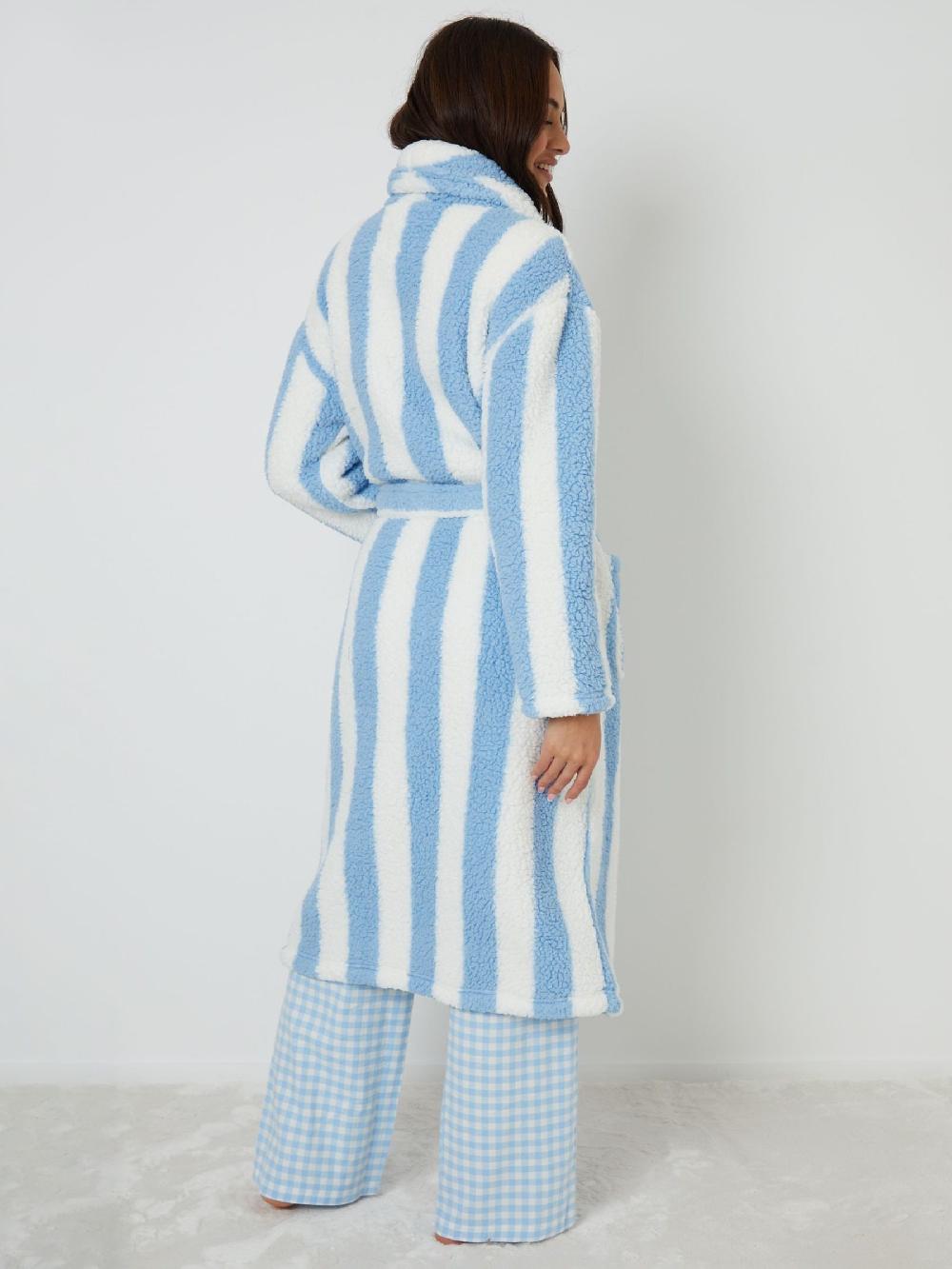 seraphine Threadbare Blue Valentines Stripe Borg Dressing Gown