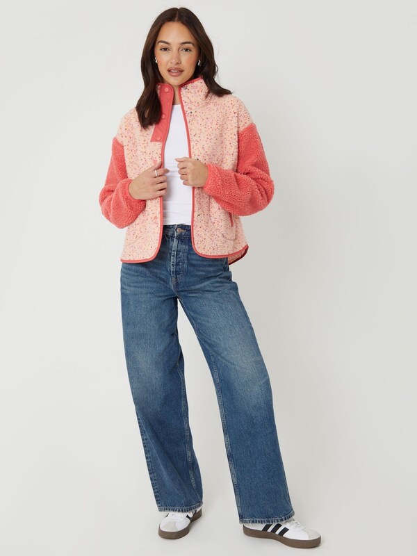 Seraphine Threadbare Pink Valentines Colourblock Snap Borg Fleece