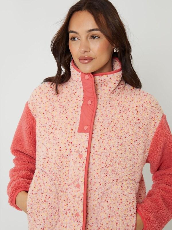 Seraphine Threadbare Pink Valentines Colourblock Snap Borg Fleece