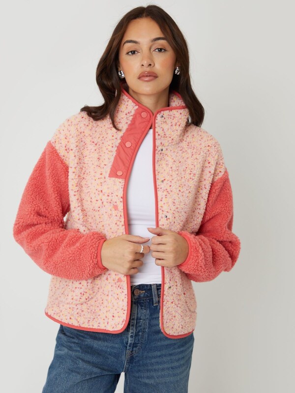 Seraphine Threadbare Pink Valentines Colourblock Snap Borg Fleece