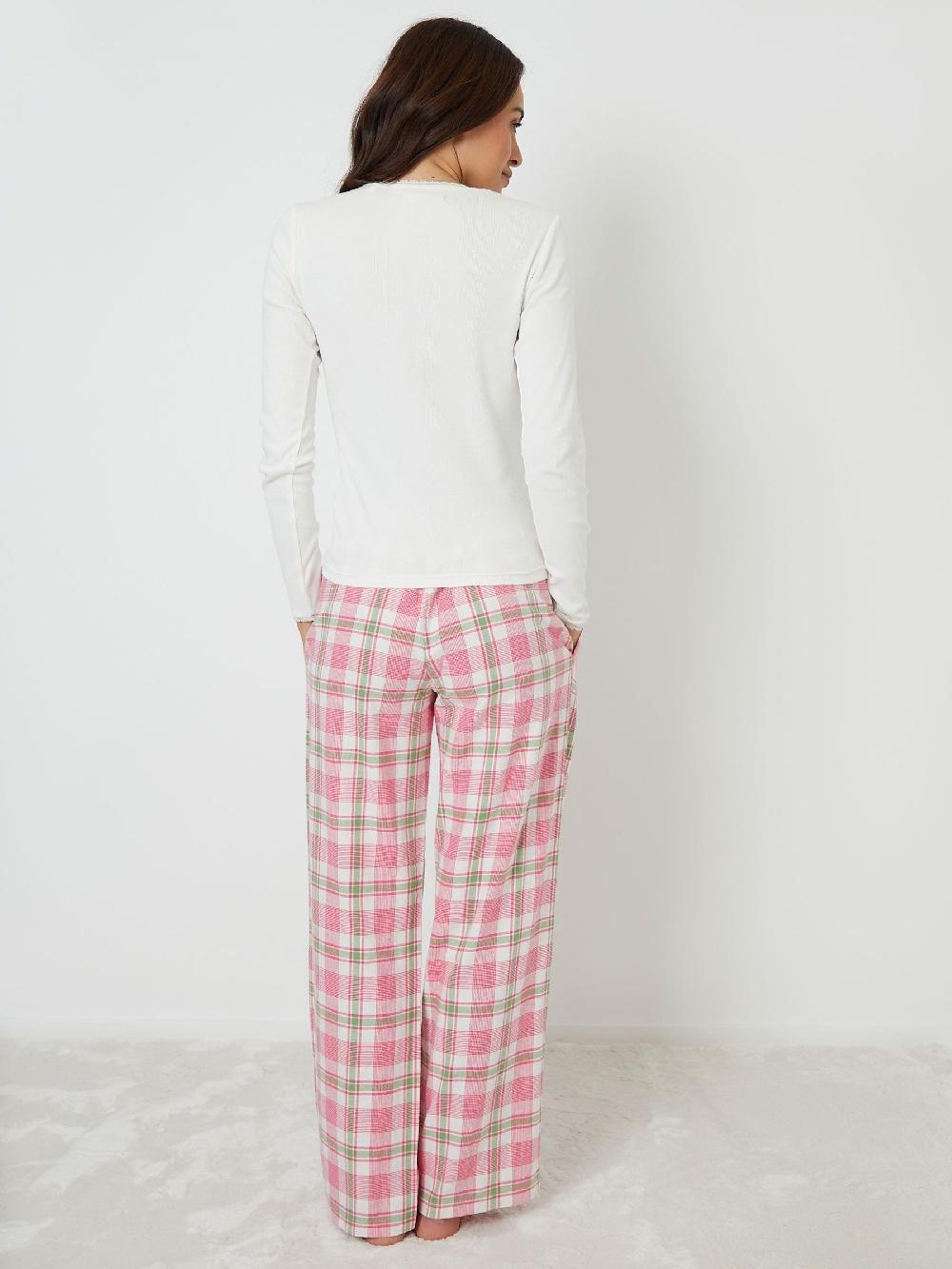 seraphine Threadbare Pink Valentines Crew Neck Long Sleeve Check Pyjamas Set