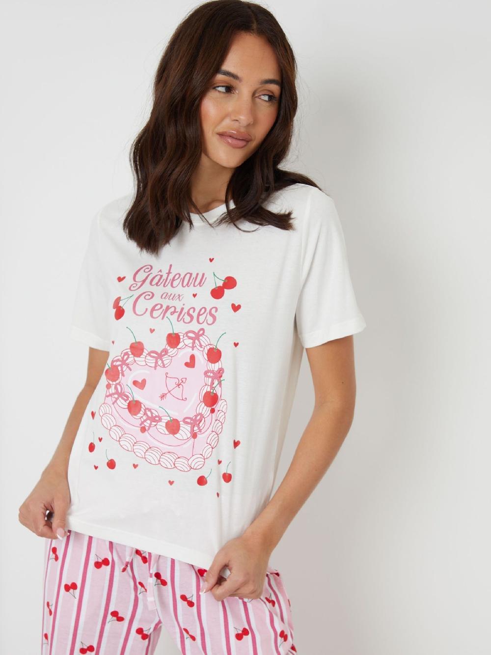 seraphine Threadbare Pink Valentines Graphic Print Short Sleeve Pyjamas Set