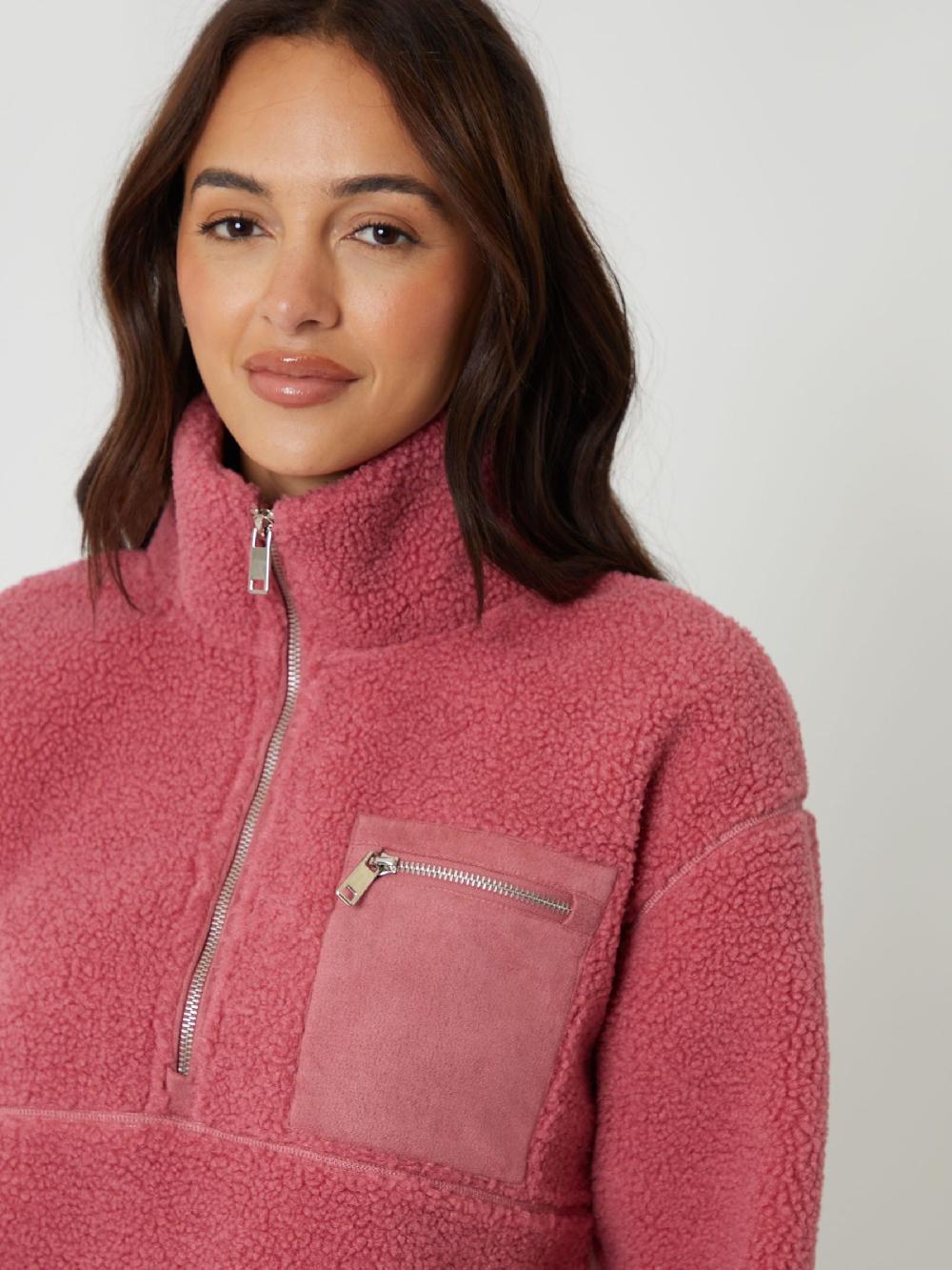 seraphine Threadbare Pink Valentines Half Zip Borg Fleece