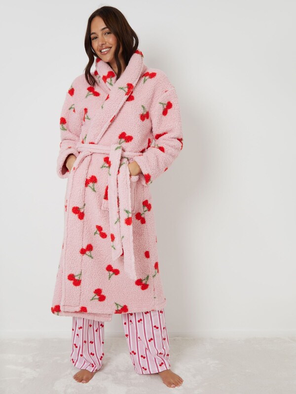 Seraphine Threadbare Pink Valentines Stripe Borg Dressing Gown