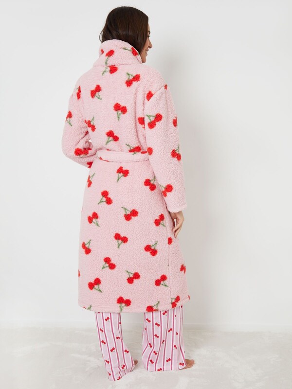 Seraphine Threadbare Pink Valentines Stripe Borg Dressing Gown