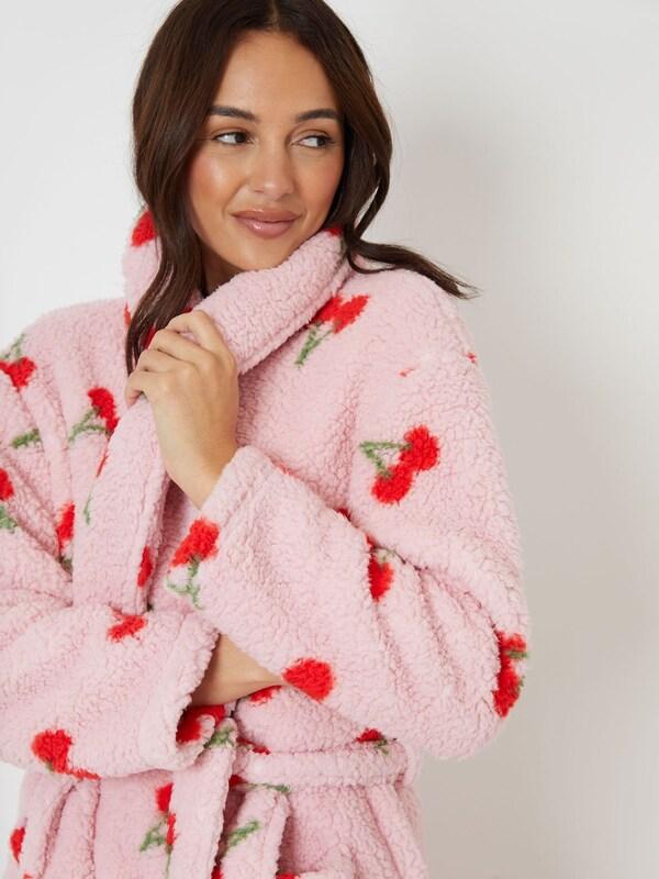 Seraphine Threadbare Pink Valentines Stripe Borg Dressing Gown