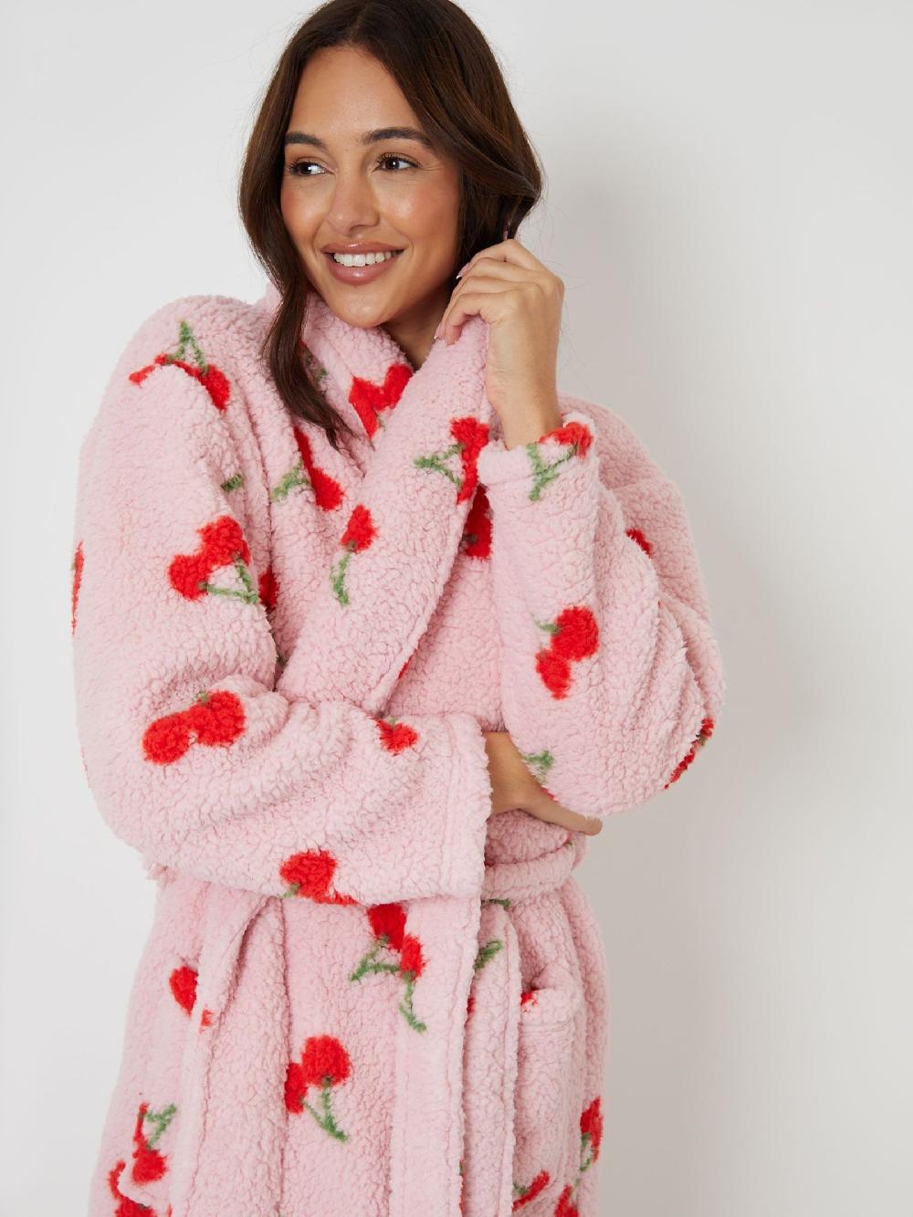 seraphine Threadbare Pink Valentines Stripe Borg Dressing Gown