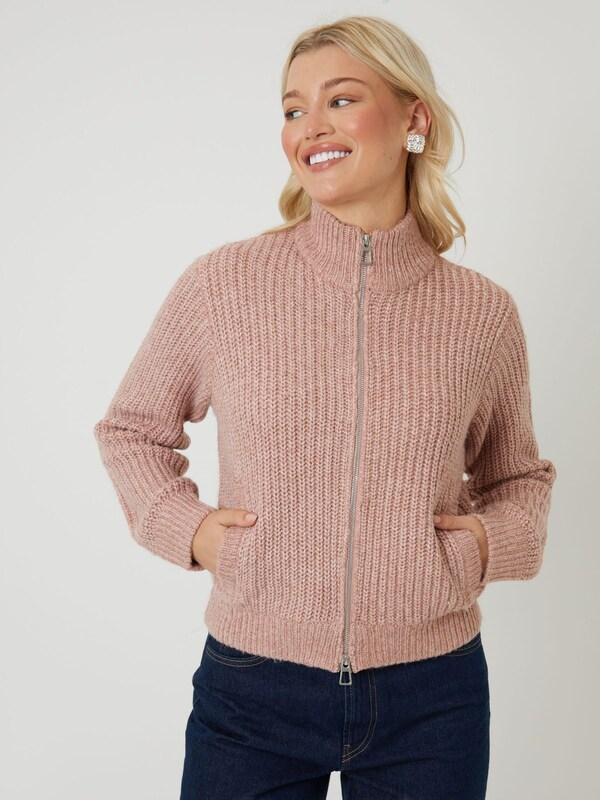Seraphine Threadbare Pink Valentines Zip Through Knitted Bomber Jacket