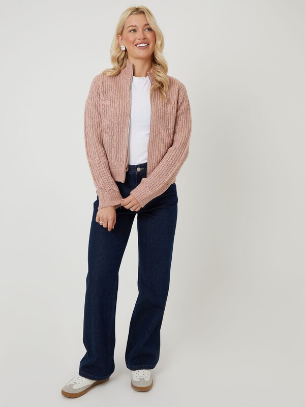 Seraphine Threadbare Pink Valentines Zip Through Knitted Bomber Jacket