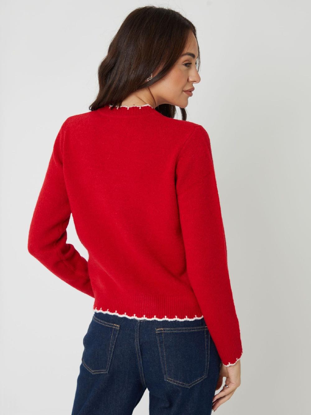 seraphine Threadbare Red Valentines Crew Neck Scallop Trim Cardigan