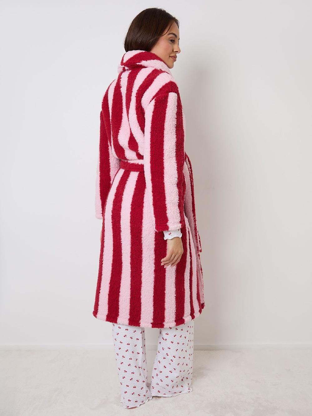 seraphine Threadbare Red Valentines Stripe Borg Dressing Gown