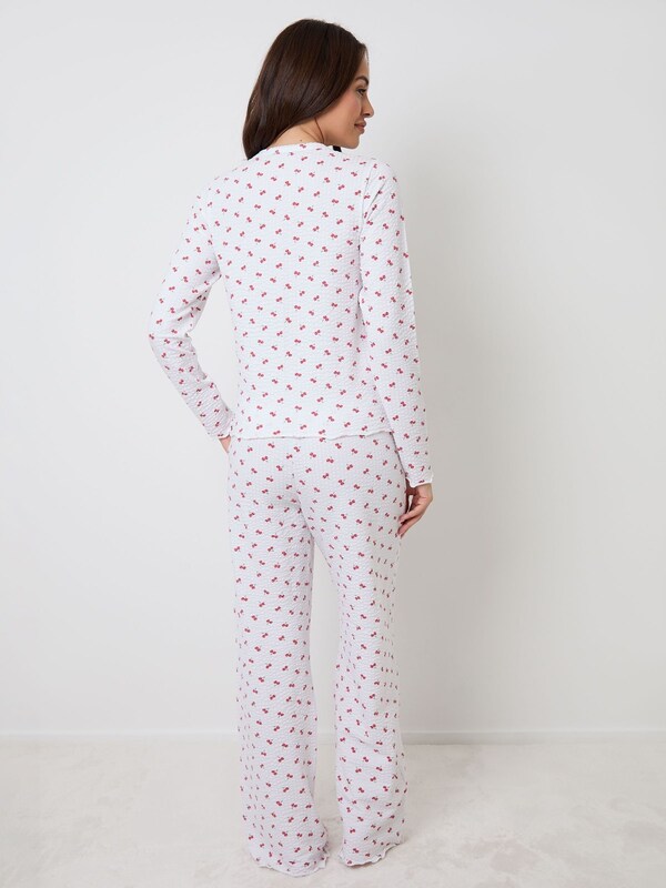 Seraphine Threadbare White Valentines Cherry Print Lettuce Hem Pyjamas Set