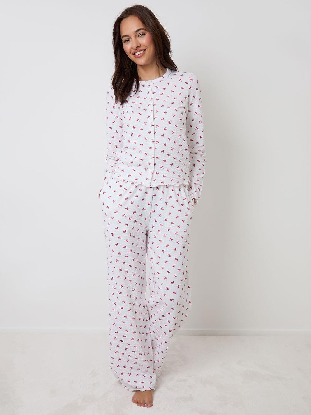 seraphine Threadbare White Valentines Cherry Print Lettuce Hem Pyjamas Set
