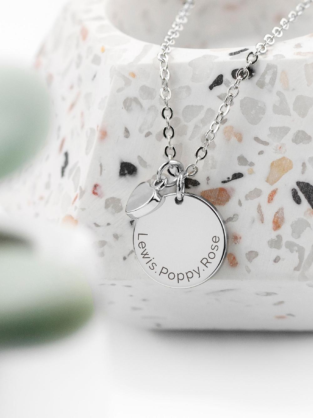 seraphine Treat Republic Personalised Polished Heart and Disc Necklace