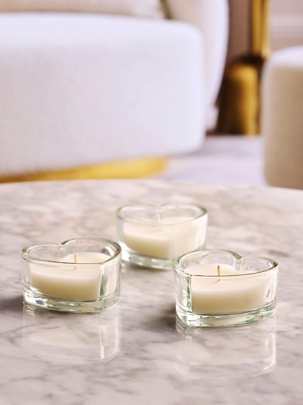 seraphine Unfragranced Heart Set of 3 Glass Candle Tealights