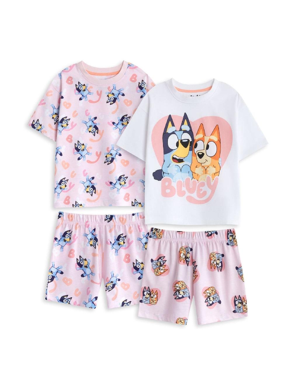 seraphine Vanilla Underground Pink Bluey Girls Multicoloured Multi Character Multi-Pack of 2 Short Sleeve Short Leg Pyjama Set