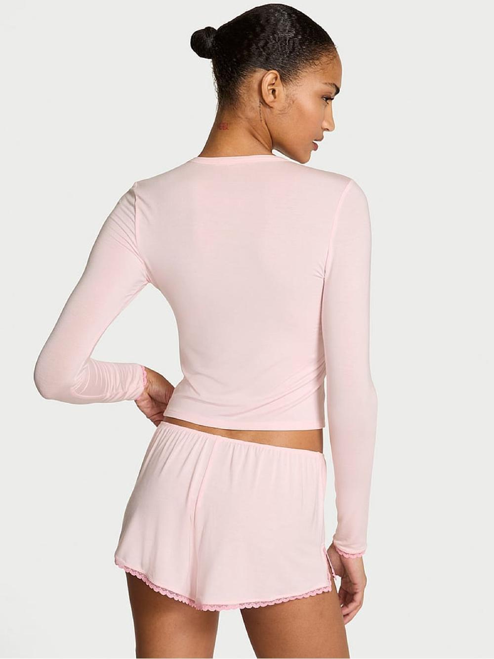 seraphine Victoria's Secret Angel Pink Modal Bow Pyjamas Long Sleeve Top & Shorts Set