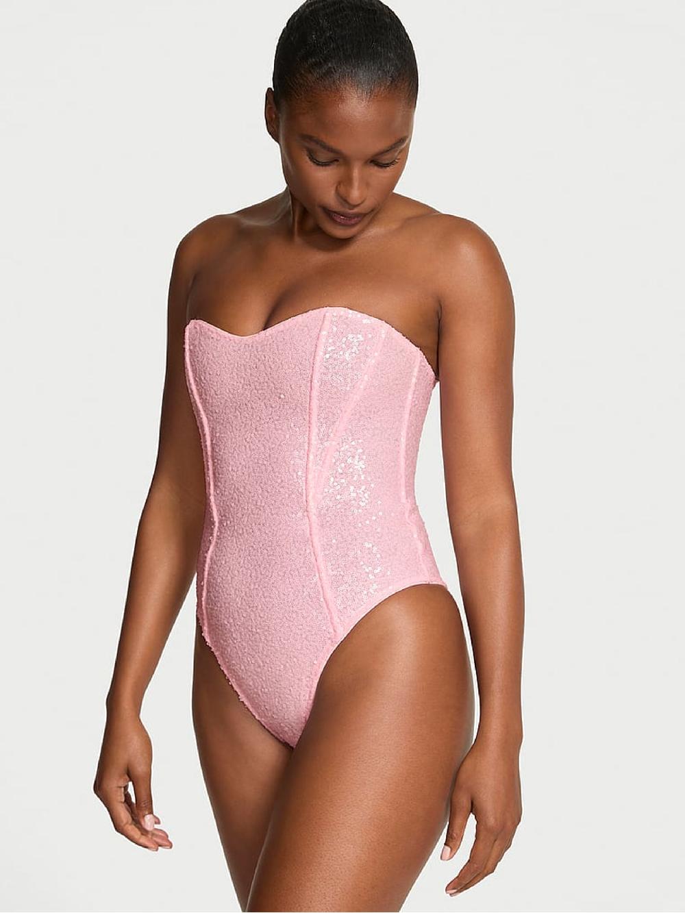 seraphine Victoria's Secret Angel Pink Sequin Strapless Bodysuit