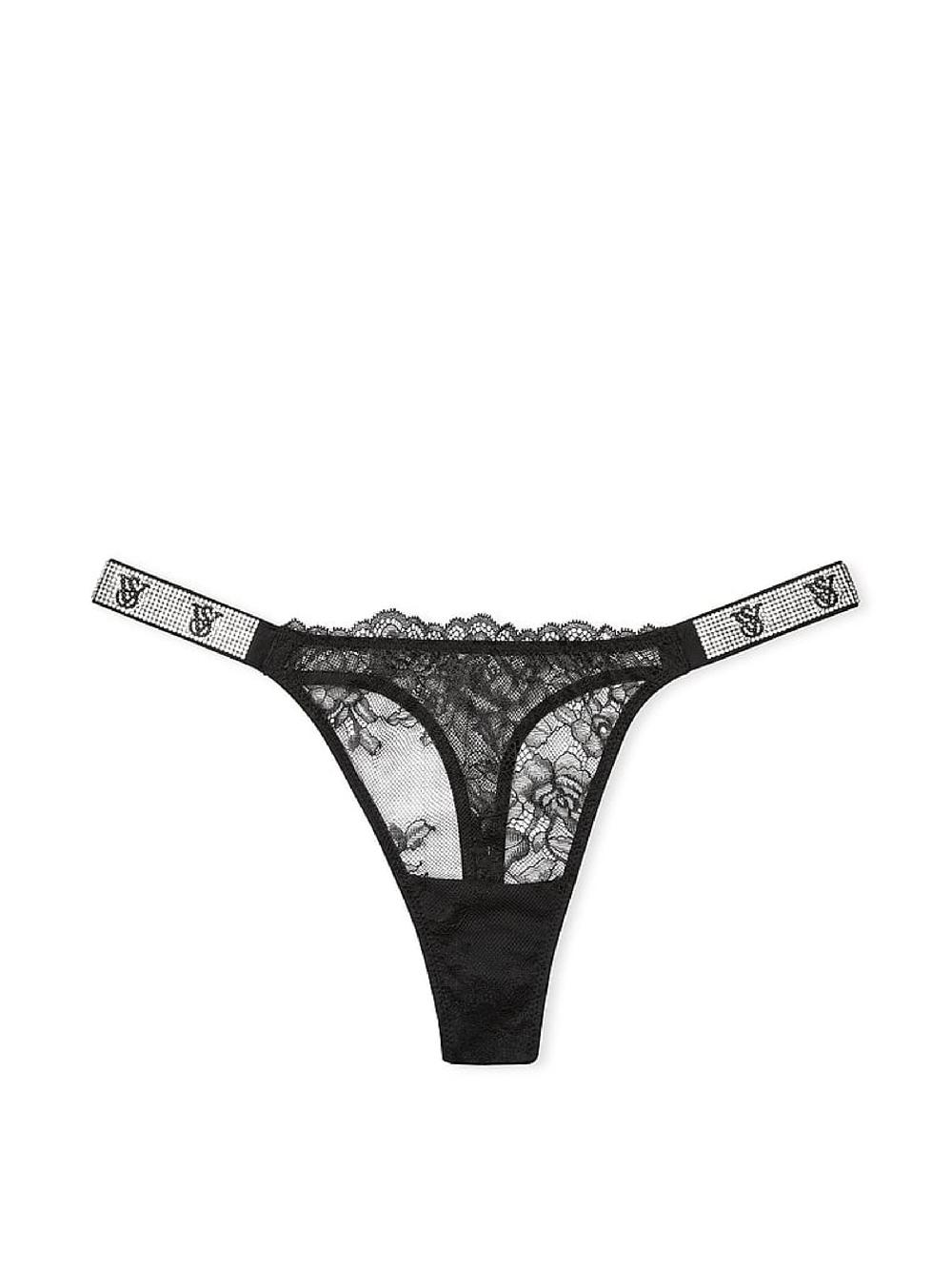 seraphine Victoria's Secret Black Monogram Thong Shine Strap Lace Knickers